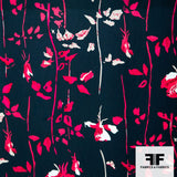 Bold Floral Printed Silk Charmeuse - Black/Red/White