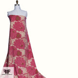Floral Wool Crepe fabric - Cream/Raspberry