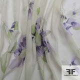 Watercolor Floral Printed Silk Chiffon - Purple/Green