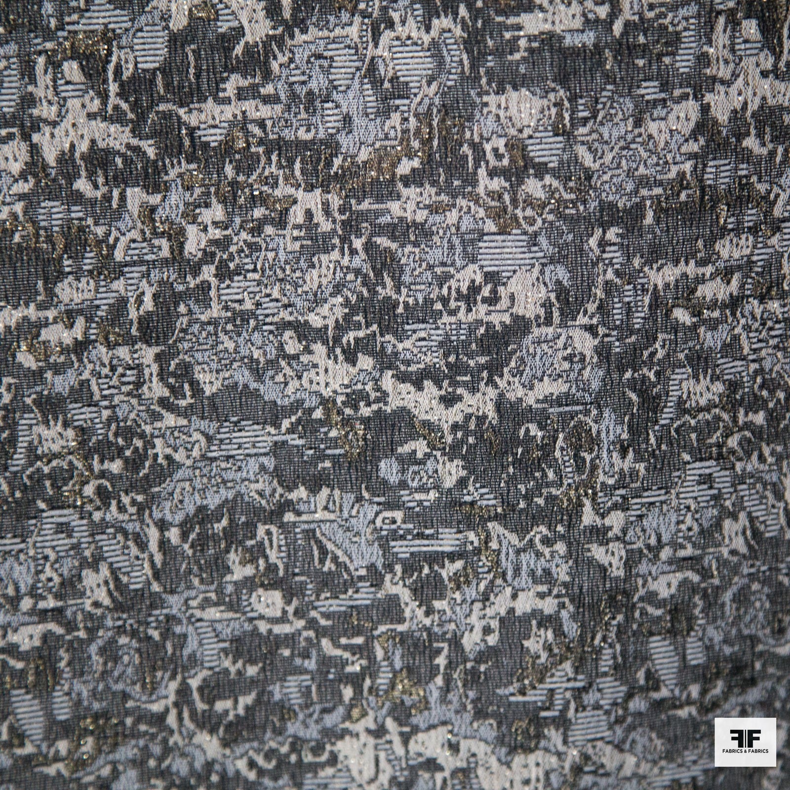 Metallic Abstract Brocade fabric - Gold/Black/White