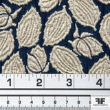 Metallic Floral Leaf Brocade fabric - Navy/Gold/Silver