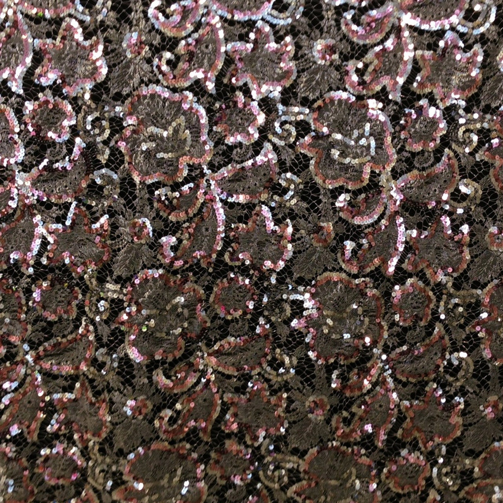Silver/Pink Metallic Beaded Chantilly Lace - Fabrics & Fabrics