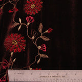 Border Floral Embroidered Velvet - Burgundy - Fabrics & Fabrics NY