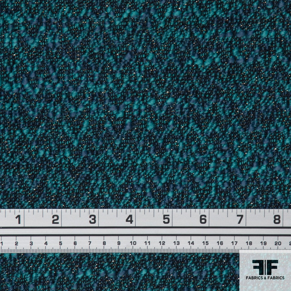 Turquoise Textured Cotton Blend Tweed - Fabrics & Fabrics