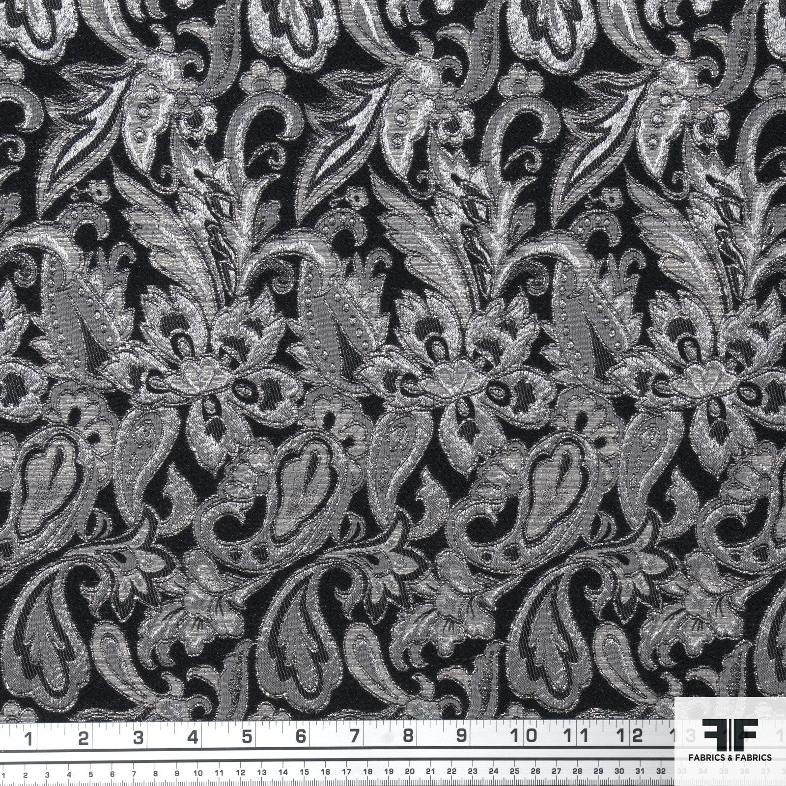 Black/Silver Metallic Paisley Brocade - Fabrics & Fabrics