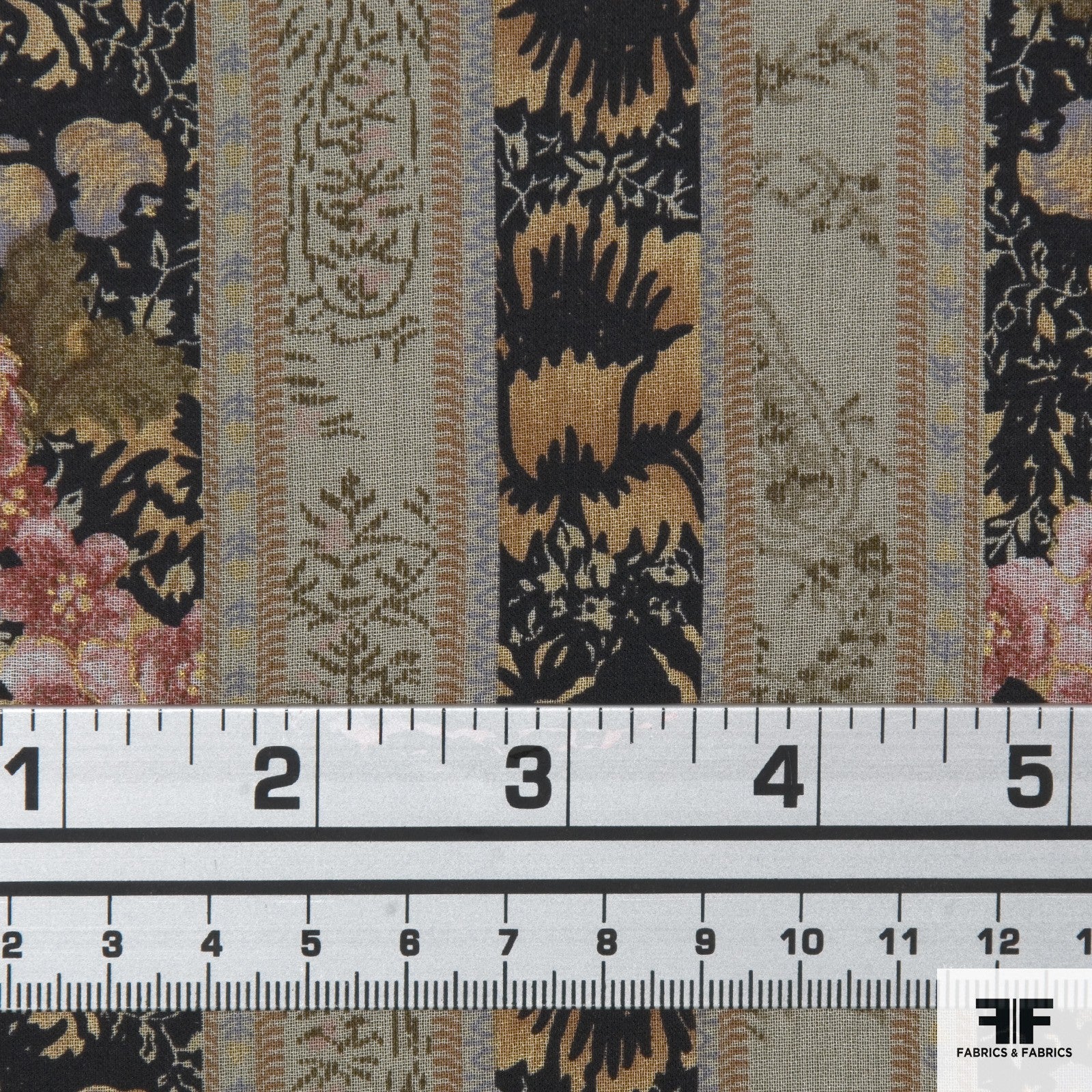 Floral Striped Printed Silk Chiffon - Black/Multicolor