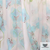Lily Floral Printed Silk Chiffon -Turquoise/Baby Pink