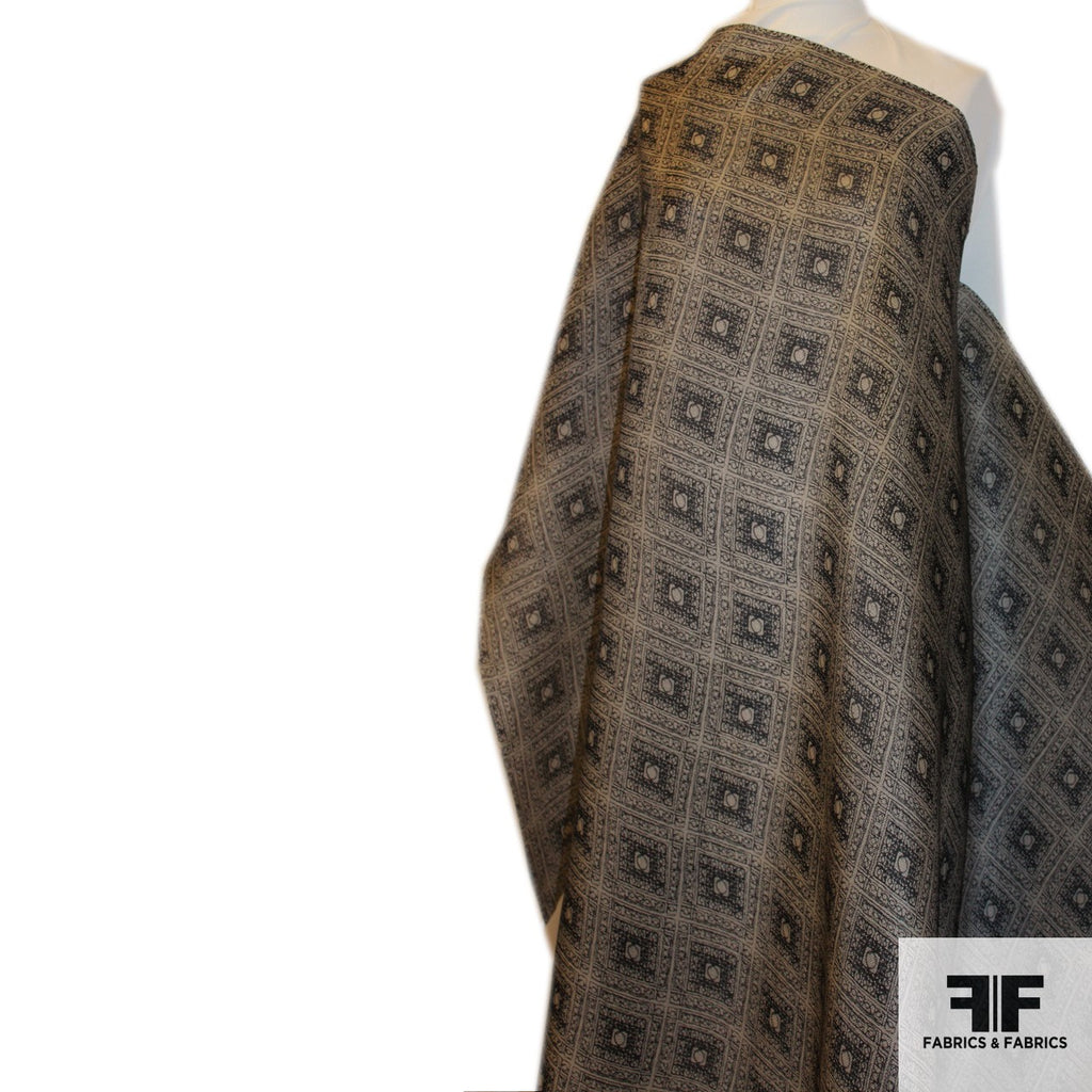 Black/Beige Abstract Printed Silk Gazar - Fabrics & Fabrics
