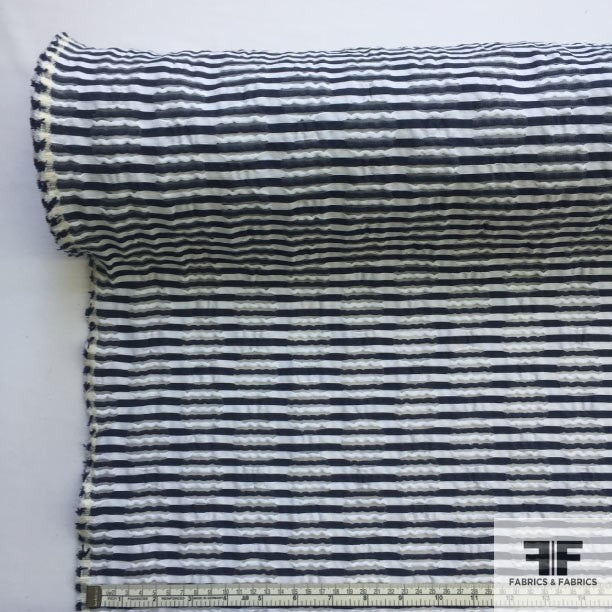 Striped Novelty Cotton - Navy/White