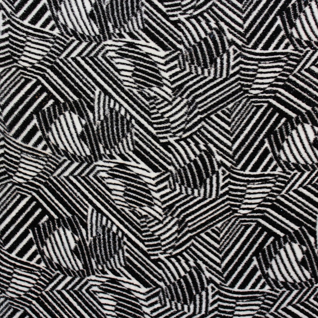 Black/White Abstract Panné Velvet - Fabrics & Fabrics
