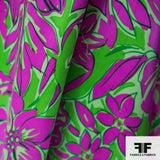 Bright Floral Printed Silk Charmeuse - Purple/Green - Fabrics & Fabrics NY