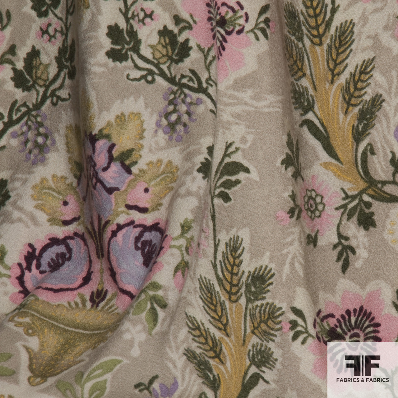 Vintage Floral Wool Crepe - Beige/Multicolor