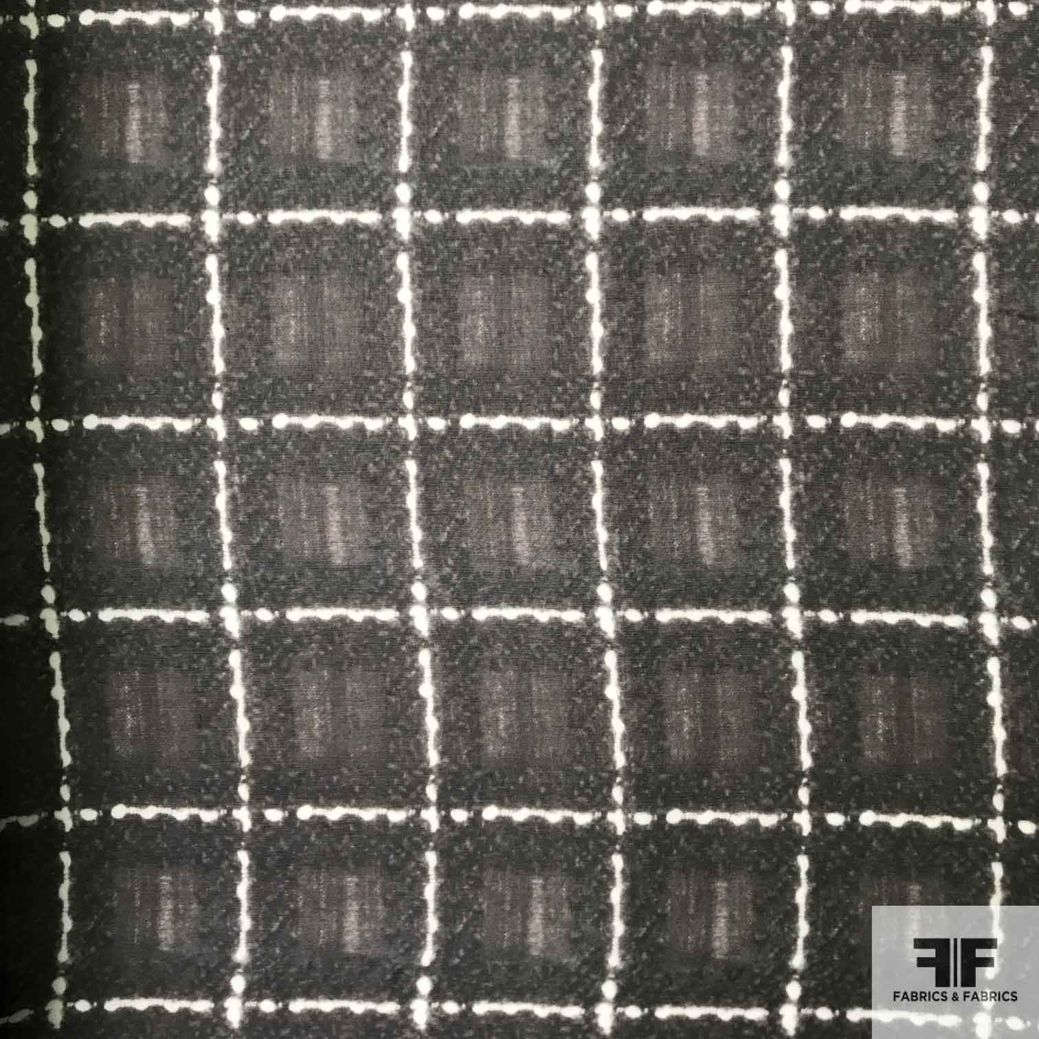 Geometric Check Printed Silk Chiffon - Black/Grey