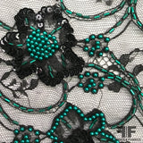 Couture Beaded Chantilly Lace - Black/Teal - Fabrics & Fabrics NY