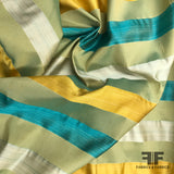 Italian Multicolor Striped Yarn Dyed Silk Satin/Taffeta - Green - Fabrics & Fabrics