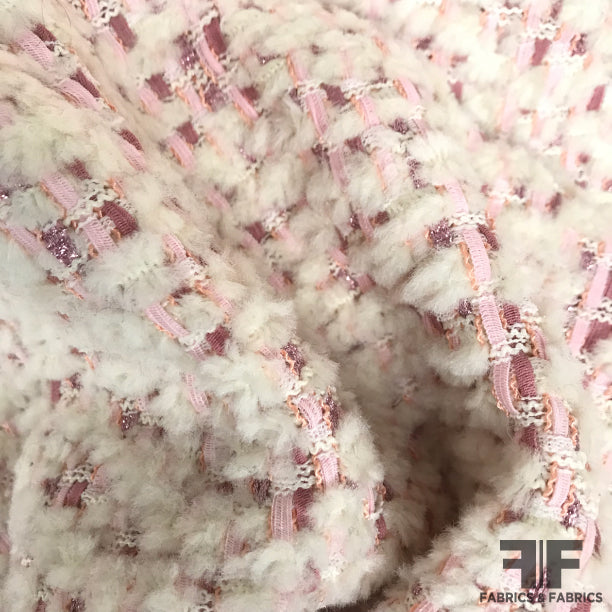 Italian Novelty Wool Tweed - Pink/White