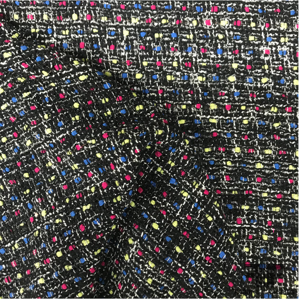 Italian Wool Tweed - Black/Pink/Blue