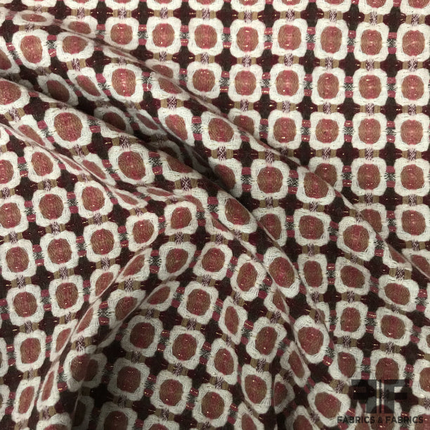 Geometric Wool Tweed - Maroon/Pink - Fabrics & Fabrics