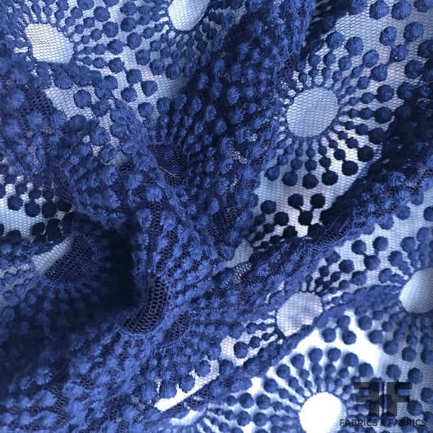 Blue Geometric Embroidered Tulle - Fabrics & Fabrics