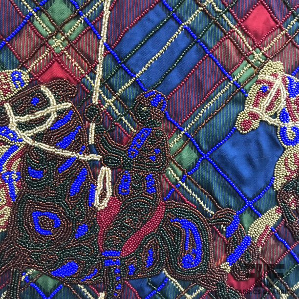 Beaded Horse Race Scene Panel/Tapestry - Red/Blue/Green - Fabrics & Fabrics NY