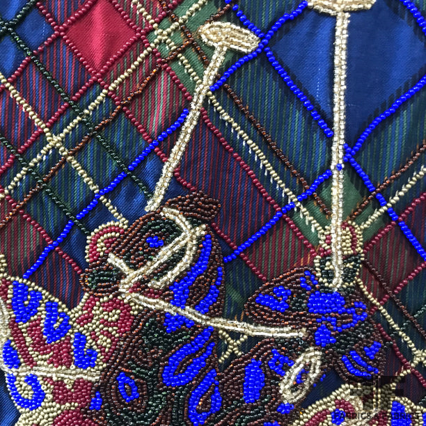 Beaded Horse Race Scene Panel/Tapestry - Red/Blue/Green - Fabrics & Fabrics NY