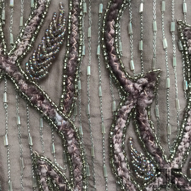 Beaded/Embroidered Silk - Grey - Fabrics & Fabrics NY