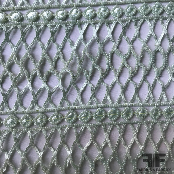 Couture Fully Beaded Geometric Lace - Mint Green - Fabrics & Fabrics NY