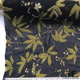 Printed & Hand Beaded Silk Chiffon - Black/Green
