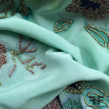 Floral Beaded Silk Georgette - Blue - Fabrics & Fabrics NY