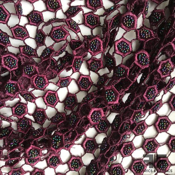 Couture Geometric Beaded Lace - Purple - Fabrics & Fabrics NY