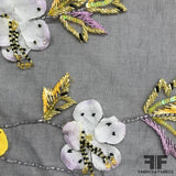 3D Floral Hand-Beaded Tulle - Black/Yellow
