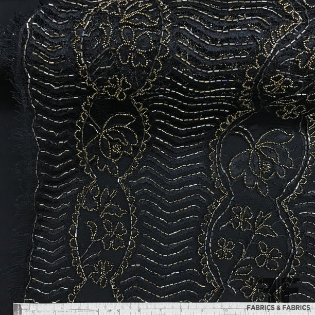 Floral/Scalloped Hand-Beaded Lace - Black/Gold - Fabrics & Fabrics Floral/Scalloped Hand-Beaded Lace - Black/Gold - Fabrics & Fabrics