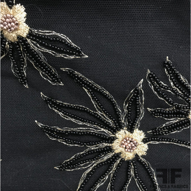 Floral Hand-Beaded/Embroidered Tulle Black/Gold Fabrics Fabrics