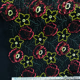 Floral Hand-Beaded Lace - Black/Yellow/Red/Green