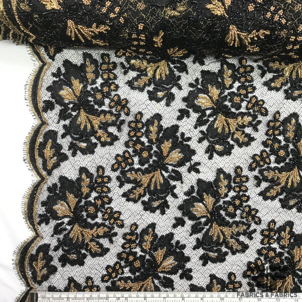 Floral/Butterfly Beaded Lace - Black/Metallic