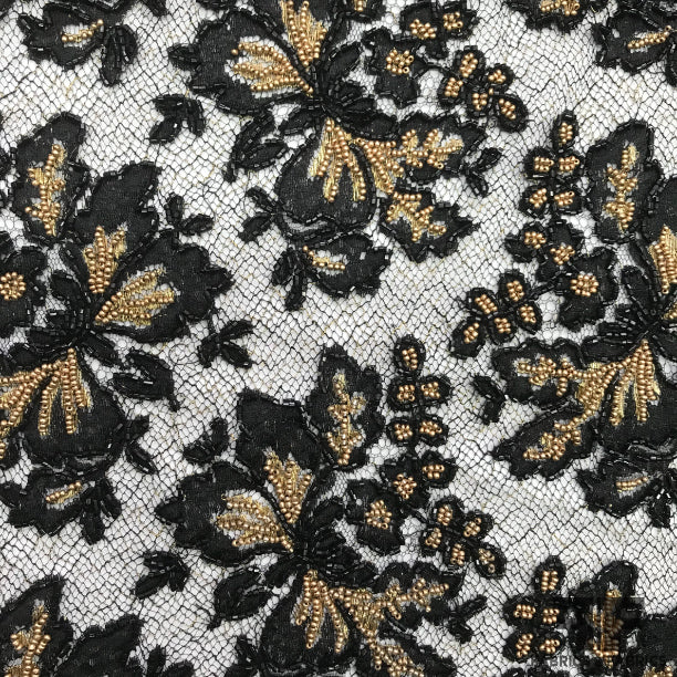 Floral/Butterfly Beaded Lace - Black/Metallic