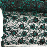 Couture Beaded Chantilly Lace - Black/Teal - Fabrics & Fabrics NY