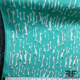 Bone Printed Silk Charmeuse - Teal - Fabrics & Fabrics NY