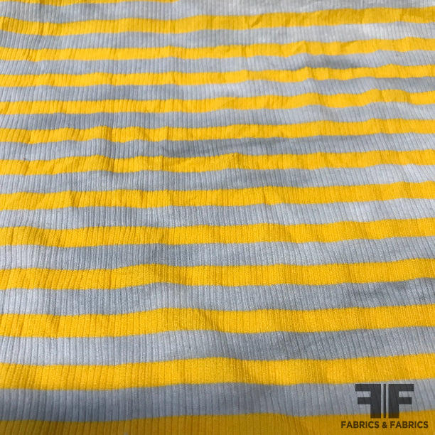 Horizontal Striped Rib Knit - Distressed Yellow/White