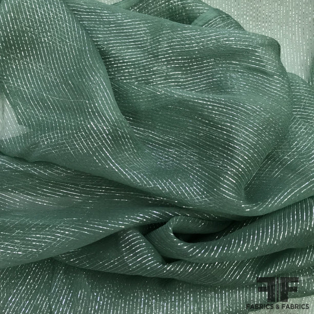 Metallic Pinstripe Silk Chiffon - Green/Silver
