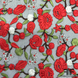 Bold Floral Embroidered Netting - Red/Black - Fabrics & Fabrics NY