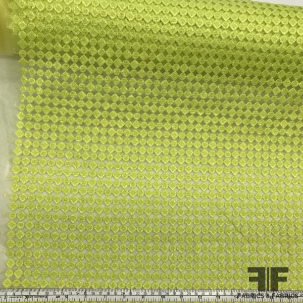 Geometric Embroidered Organza Novelty - Lime Green