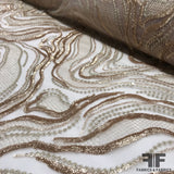 Metallic Embroidered Tulle with Sequin - Beige/Gold