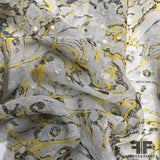 Metallic Abstract Paisley Printed Silk Chiffon - Grey/Yellow/Gold