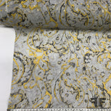 Metallic Abstract Paisley Printed Silk Chiffon - Grey/Yellow/Gold