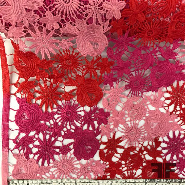 Floral Guipure Lace - Pink/Red/Magenta - Fabrics & Fabrics
