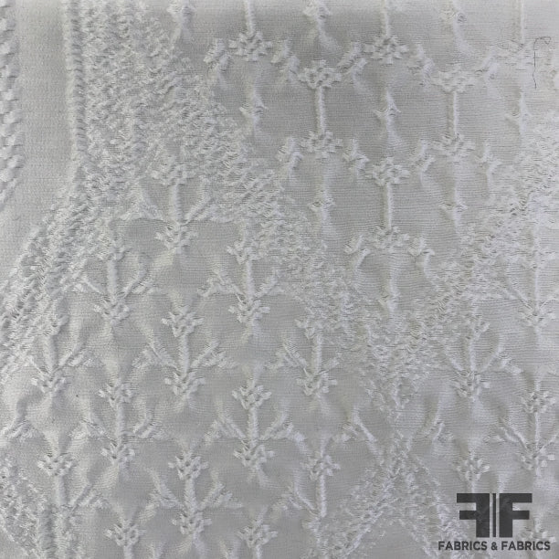 Italian Intricately Woven Cotton Brocade - White