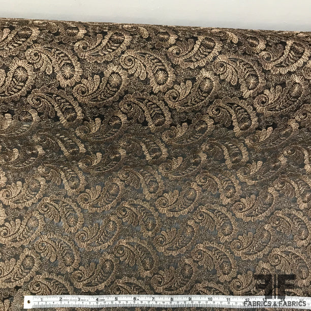 Italian Embroidered Stiff Net Organdy - Black/Copper