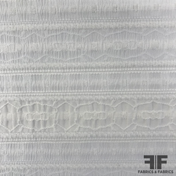 Textured Geometric Striped Brocade - White