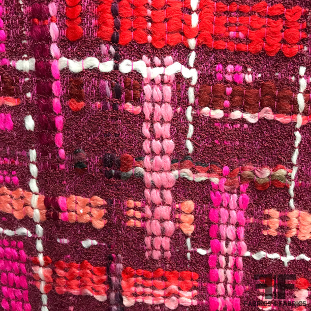 Italian Plaid Wool Tweed - Pink/Purple